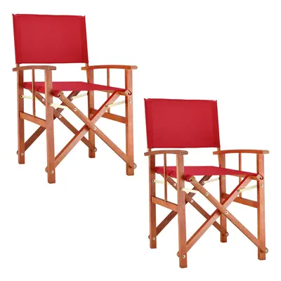 2x Chaises de jardin Cannes rouge en bois eucalyptus