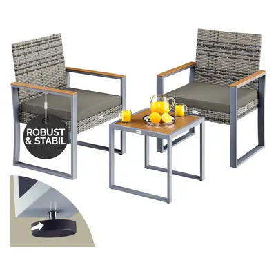 Salon de jardin gris Lounge en polyrotin et Acacia 2+1