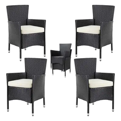 4x Chaises de jardin noir/crème en polyrotin empilables