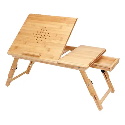 Table de lit pliable en bambou pour ordinateur avec tiroir