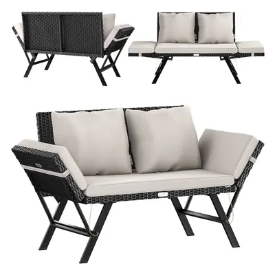 Banc de jardin en polyrotin noir crème 176x56x81cm