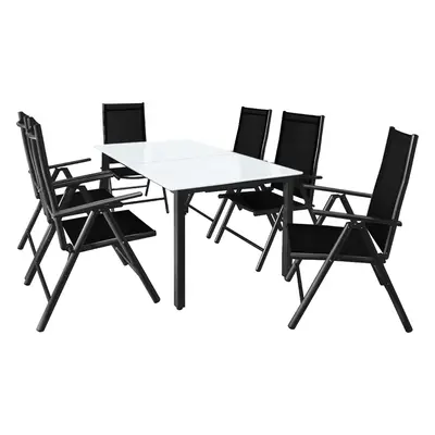 Table et chaises de jardin Bern blanc noir en alu 7pcs