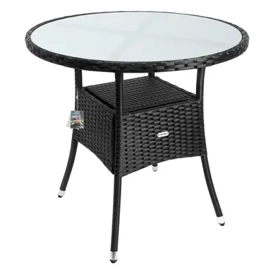 Table en polyrotin Ø80cm noire ronde plateau en verre