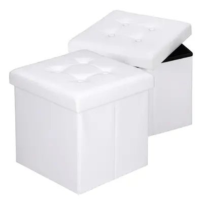 Lot de 2 poufs blancs en similicuir 40x40x40cm pliables