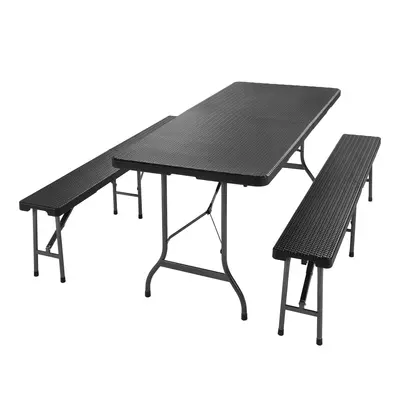 Table et bancs pliants noir 183cm en plastique dur