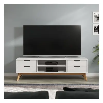 Meuble TV Borneo blanc narurel 140x42x40cm en bois massif