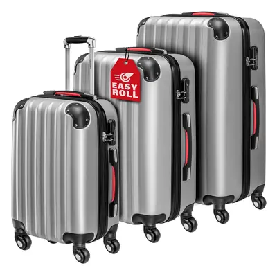 Lot de 3 valises renforcées argent 34L, 68L, 89L