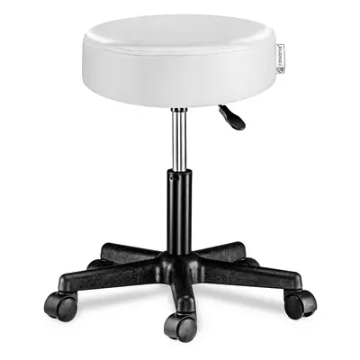 Tabouret blanc à roulettes 56cm rembourré et réglable