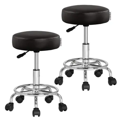 2x Tabouret noir à roulettes 56cm rembourré et réglable