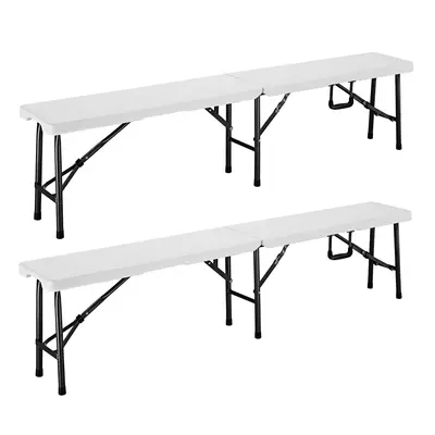 2x Bancs de jardin pliables en plastique blanc 180cm