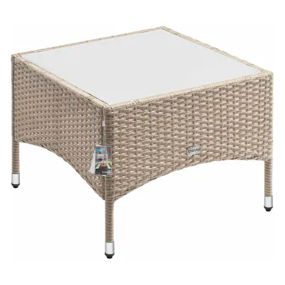 Table d'appoint de jardin gris beige 58x58cm en polyrotin