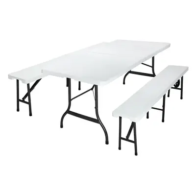 Table et bancs pliants blanc 183cm en plastique dur