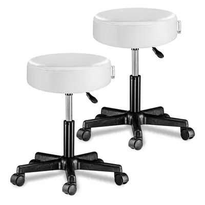 2x Tabouret blanc à roulettes 56cm rembourré et réglable