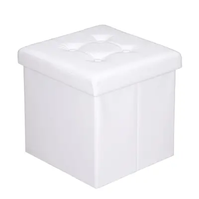 Tabouret blanc 40x40x40cm pouf avec coffre de rangement