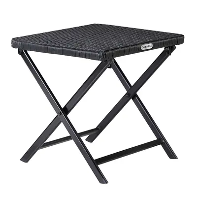 Table d'appoint de jardin noire 44x40cm en polyrotin 3en1