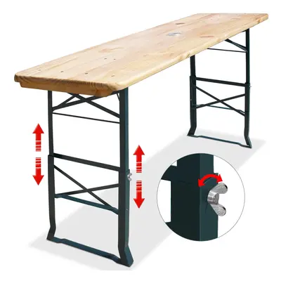 Table haute en bois pliable 170cm avec emplacement parasol