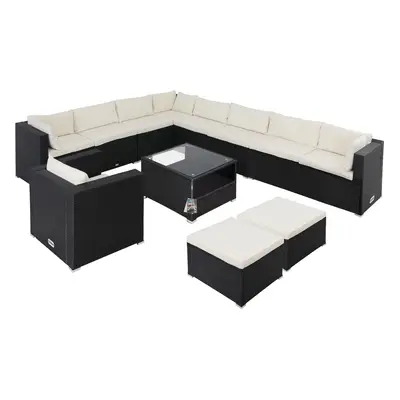 Salon de jardin en polyrotin XXXL Lounge noir et crème Coussins 7cm