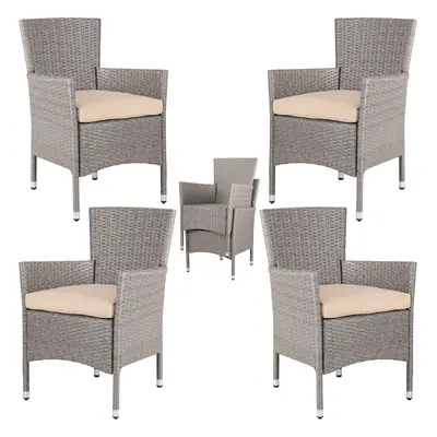 4x Chaises de jardin beige/crème en polyrotin empilables