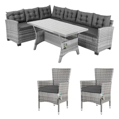 Ensemble lounge de jardin gris en polyrotin avec 2 chaises