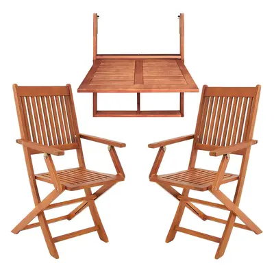 Table suspendue pour balcon 2 chaises bois d'acacia FSC®