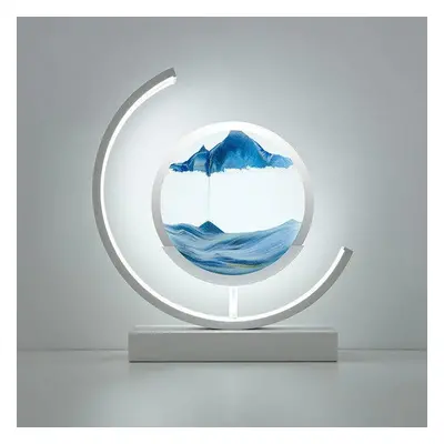 Lampe Sable Mouvant | Lampe Sablier Relaxante | Lampe de Chevet - Bleu - Support blanc