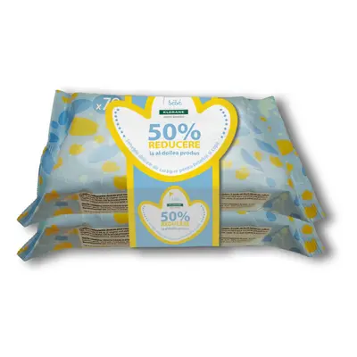 Paquet de lingettes humides apaisantes pour bébé, 70 pièces + 70 pièces, Klorane Baby (50% de ré