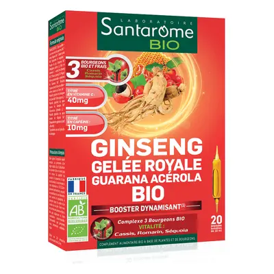 Ginseng Gelee Royale Guarana Acérola Bio, 20 ampoules, Santarome Natural