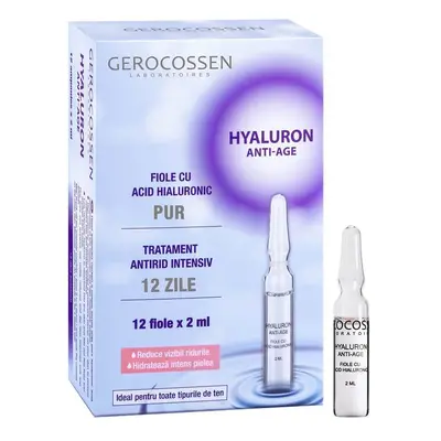 Ampoules de hyaluron avec acide hyaluronique pur, 12 ampoules x 2 ml, Gerocossen