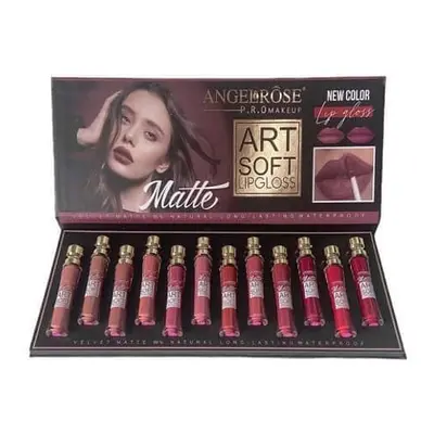 Lot de 12 rouges à lèvres mats et résistants, Angel Rose, Art Soft Waterproof, Natural Velvet Ma