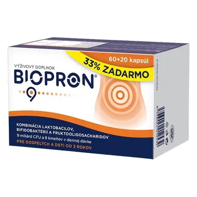 Biopron 9 Combinaison de lactobacilles, bifidobactéries et fructooligosaccharides 80 gélules