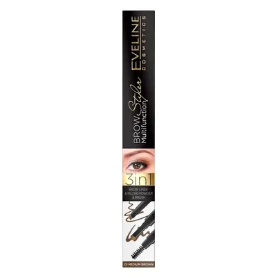 Eveline Cosmetics Brow Multifonction Styler, crayon à sourcils 3en1, 01 Medium Brown, 3 g