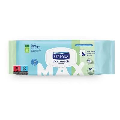 Septona Dermasoft Max, lingettes humides, extrait de coton et glycérine, 60 pièces