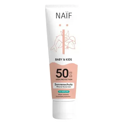 NAÏF Crème solaire SPF 50 pour enfants et bébés sans parfum 1×100 ml, protection solaire