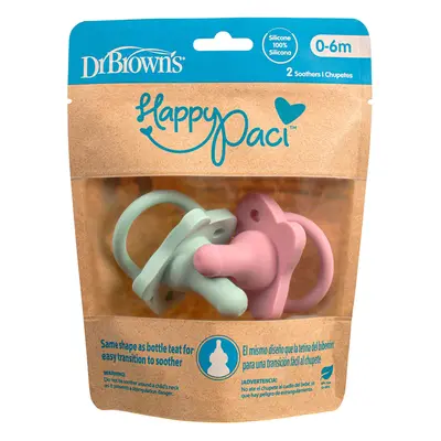 Dr Brown's Happy Paci, tétine de biberon en forme de tétine, silicone, rose/vert, 0-6 mois, 2 pi