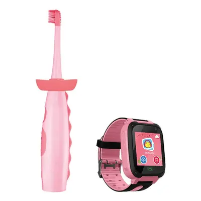 Vitammy Dino set, brosse à dents sonique pour enfants + Smart Kid, montre pour enfants, rose