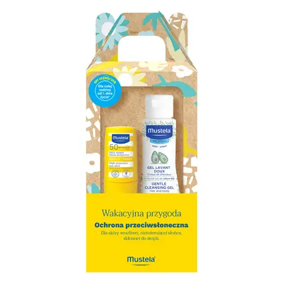 Mustela Sun Holiday Adventure set, stick de protection solaire, SPF 50, 9 ml + gel lavant, 100 m