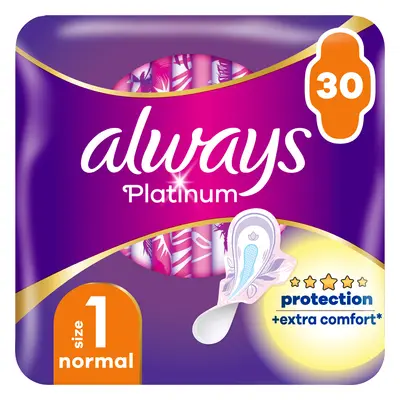 Always Platinum, serviettes hygiéniques avec ailettes, taille 1, Normal, 30 pcs