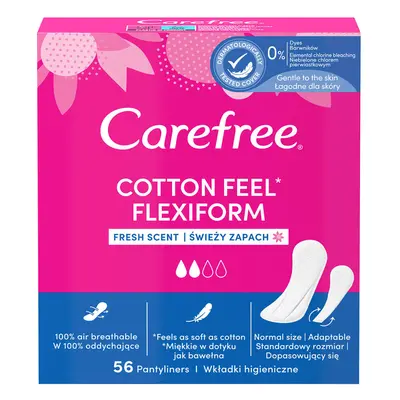 Serviettes hygiéniques Carefree Cotton Feel Flexiform, parfum frais, 56 pièces