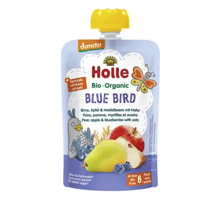 Holle, Mousse de fruits en tube, Blue Bird, poire, pomme, myrtille avec de l'avoine, après 6 moi