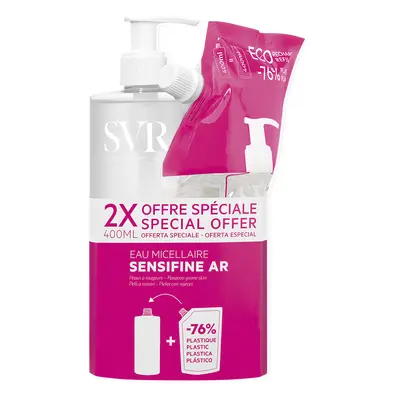 Set SVR Sensifine AR Eau Micellaire, eau micellaire apaisante, peau vasculaire, 400 ml + réserve