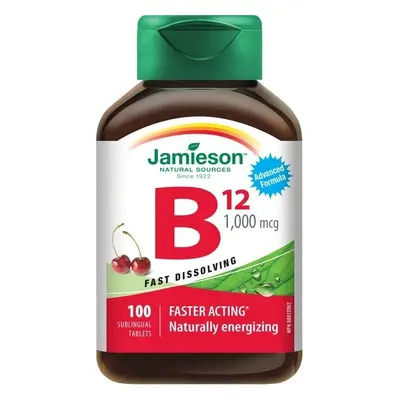 Jamieson Vitamine B12 1000mcg CERISE 1×100 tbl, complément alimentaire