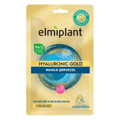 Elmiplant Facial Mask Wipe avec acide hyaluronique et protéines d'or, 1 pc