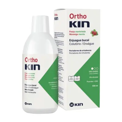 KIN Orthokin, bain de bouche pour les porteurs d'appareils dentaires, goût menthe et fraise, 500