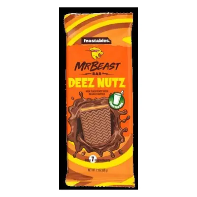 Deez Nuts Chocolat fourré au beurre de cacahuète, Tablette de 60 g, Mr Beast Feastables