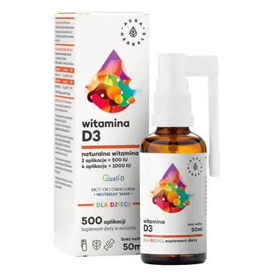 Aura Herbals Vitamine D3 pour enfants, aérosol, 50 ml