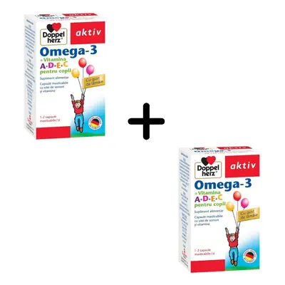 Oméga 3 Vitamine A+D+E+C pour enfants, 2 x 30 gélules, Doppelherz