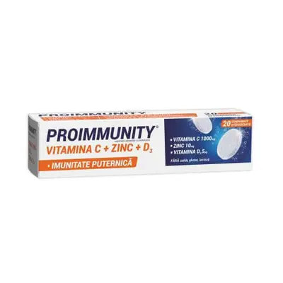 Proimmunity Vitamine C + Zinc + D3, 20 comprimés effervescents, Fiterman