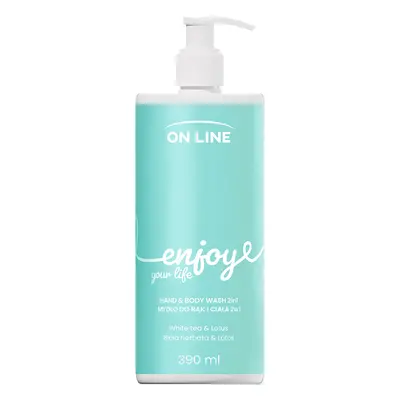 On Line Enjoy, savon liquide 2 en 1 pour les mains et le corps, thé blanc et lotus, 390 ml