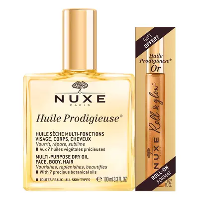 Coffret Nuxe Huile Prodigieuse, huile sèche pour le corps, le visage et les cheveux, 100 ml + Hu