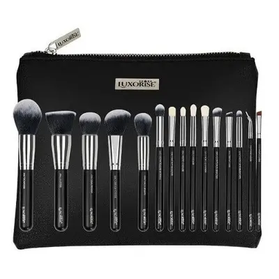 Set de 15 pinceaux de maquillage, Luxorise, argent, sac inclus